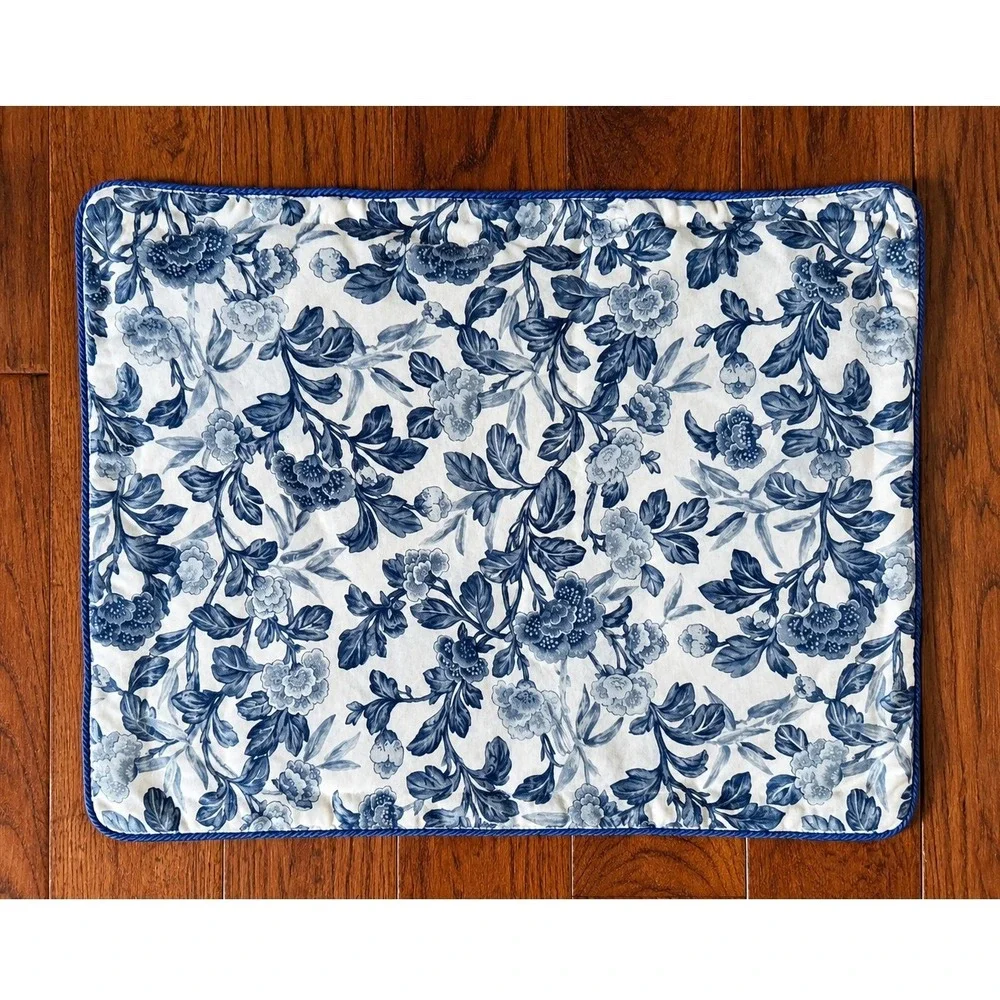 Vintage Ralph Lauren Blue white Floral Standard Pillow Shams Pair 23x27 90s